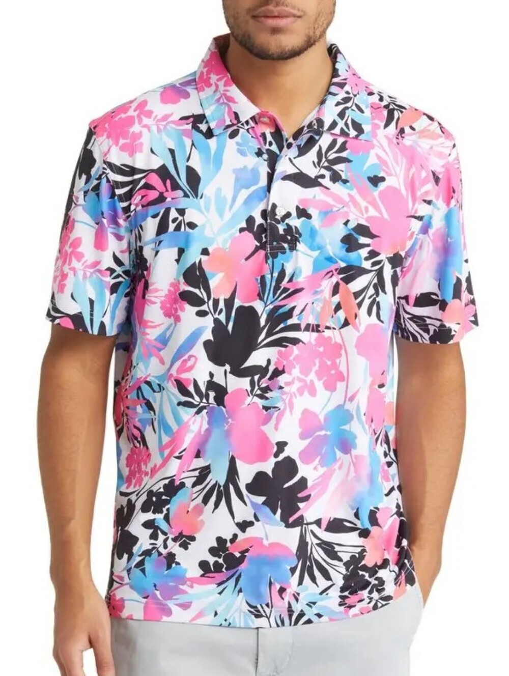 CHUBBIES Performance Polo Shirt In Floral Bloom Slammer Golf Tennis Outdoor Sz M